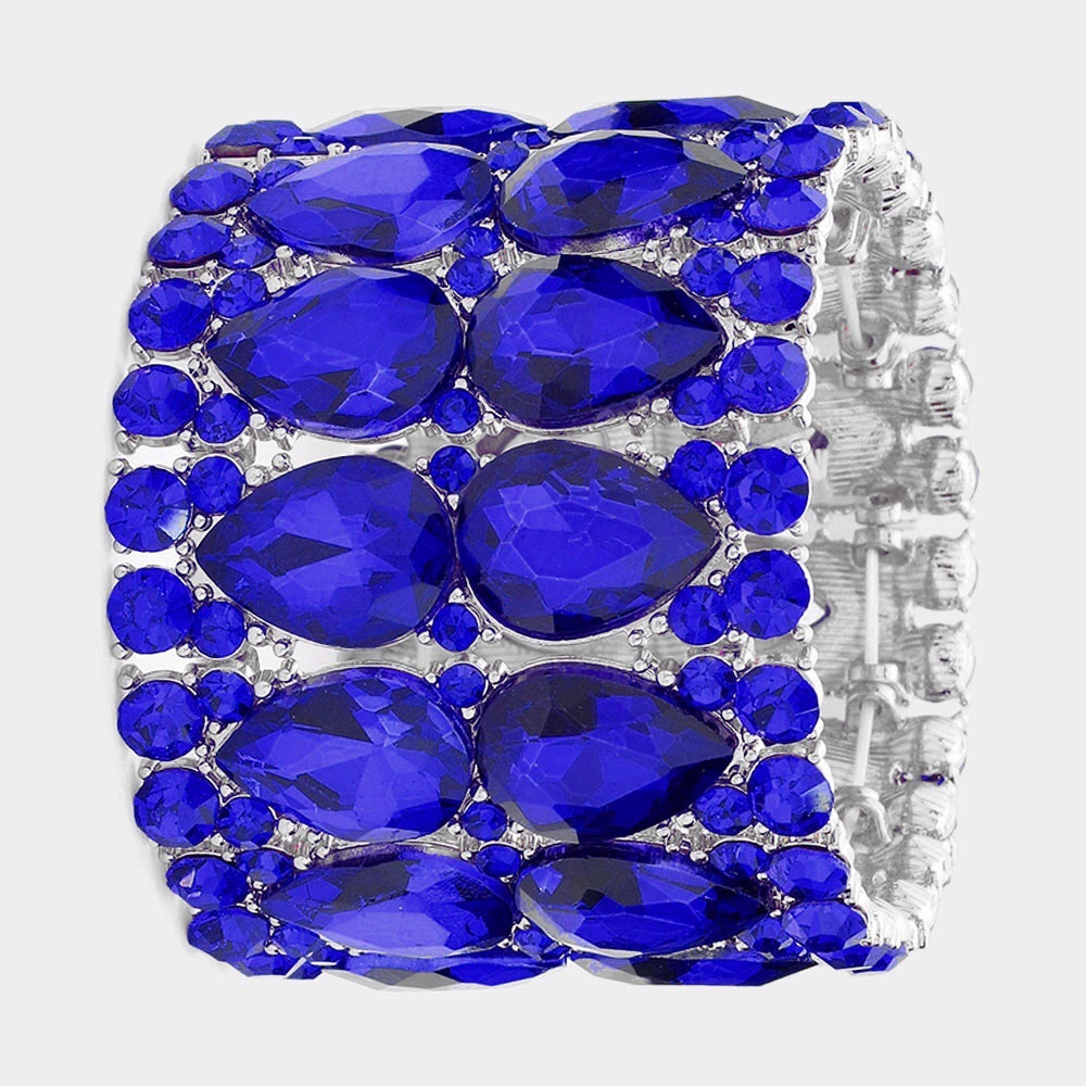 Blue Teardrop Crystal Marquise Stretch Evening Bracelet